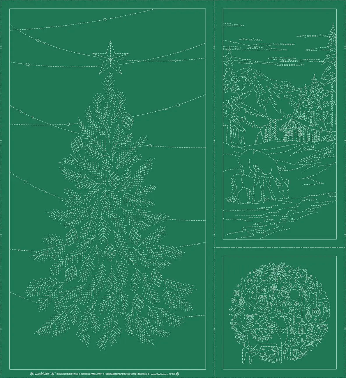 Panel Sashiko Wagara Saludos de Temporada Parte 2 - Verde