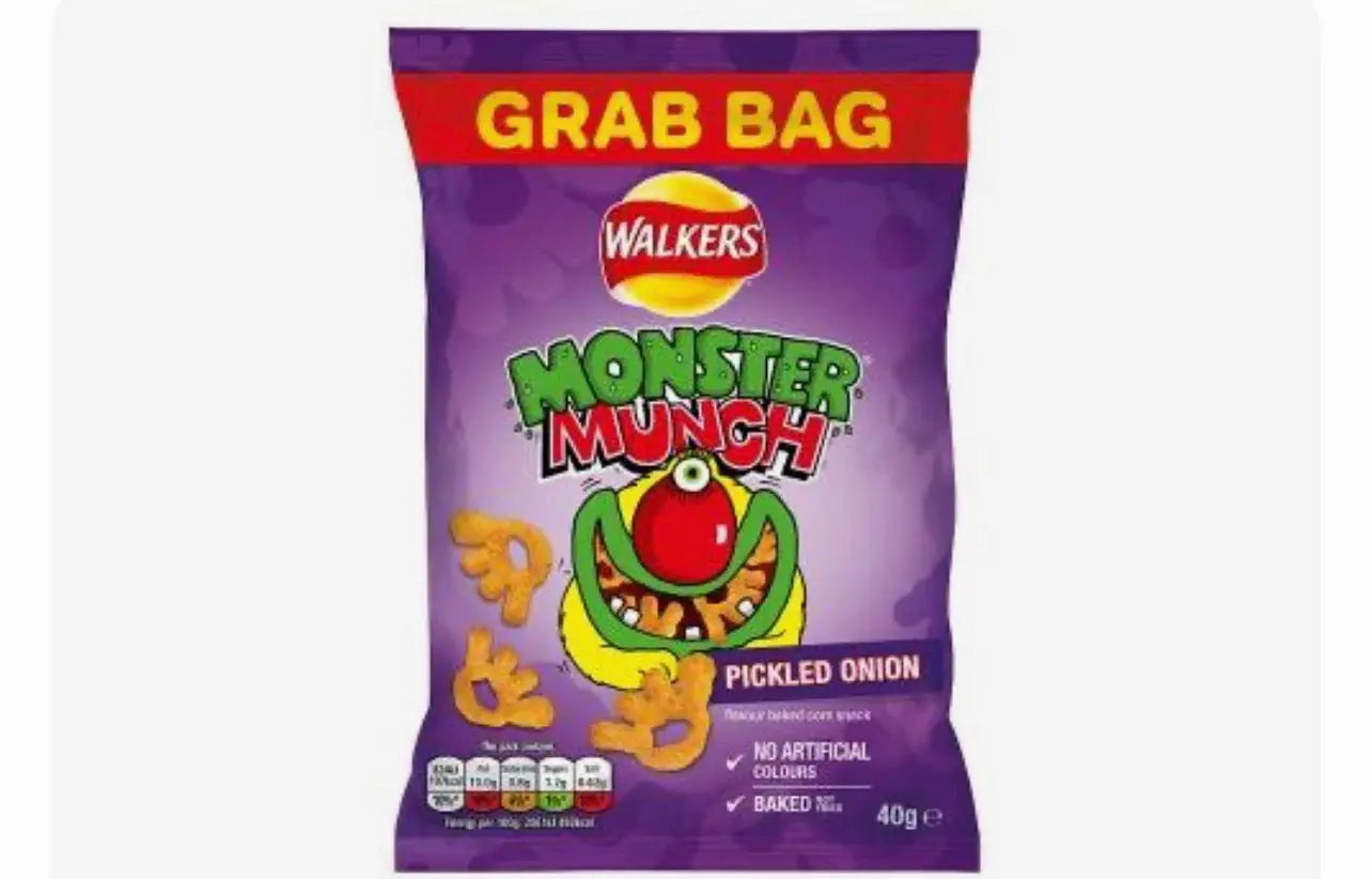 Crispetas de Cebolla Encurtida Walkers Monster Munch - Snack Icónico del Reino Unido