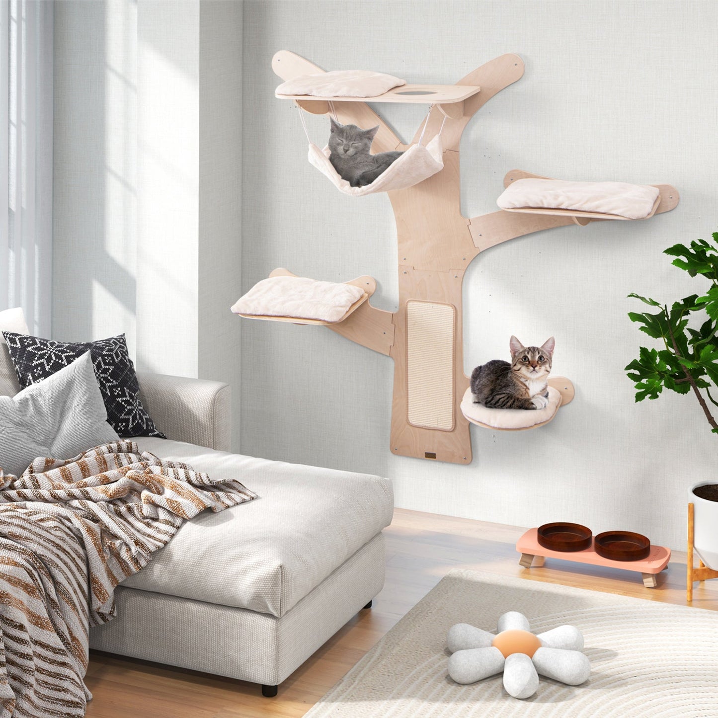 Torre para Gatos Montada en la Pared de Calidad Premium con Hamaca y Alfombrilla para Rascar