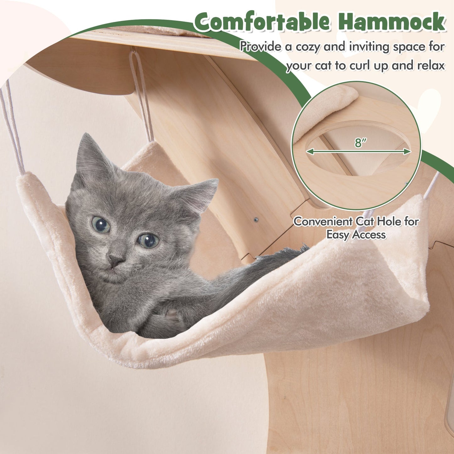 Torre para Gatos Montada en la Pared de Calidad Premium con Hamaca y Alfombrilla para Rascar