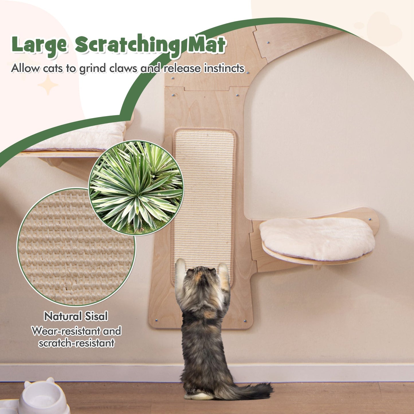 Torre para Gatos Montada en la Pared de Calidad Premium con Hamaca y Alfombrilla para Rascar