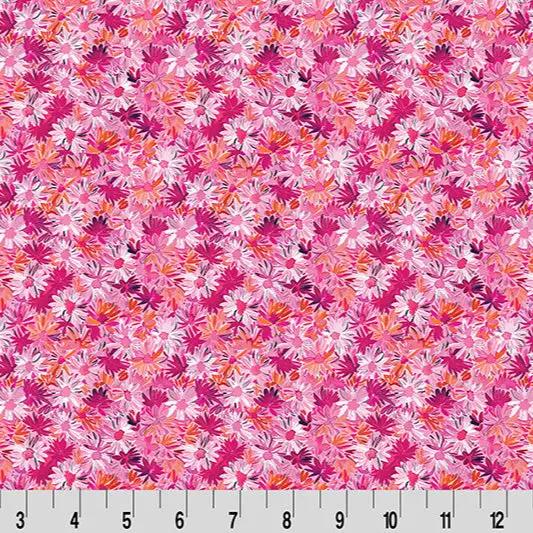 Tela de Cuddle Rosa Wanderlust Daisies para Acolchar por Yarda
