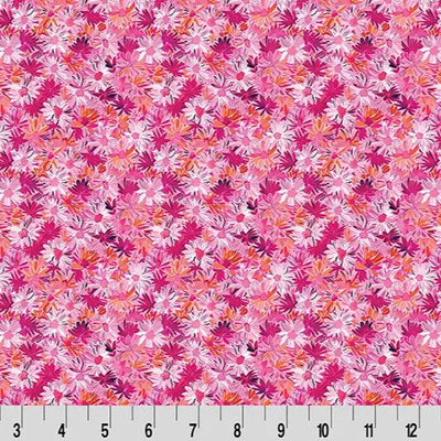 Tela de Cuddle Rosa Wanderlust Daisies para Acolchar por Yarda