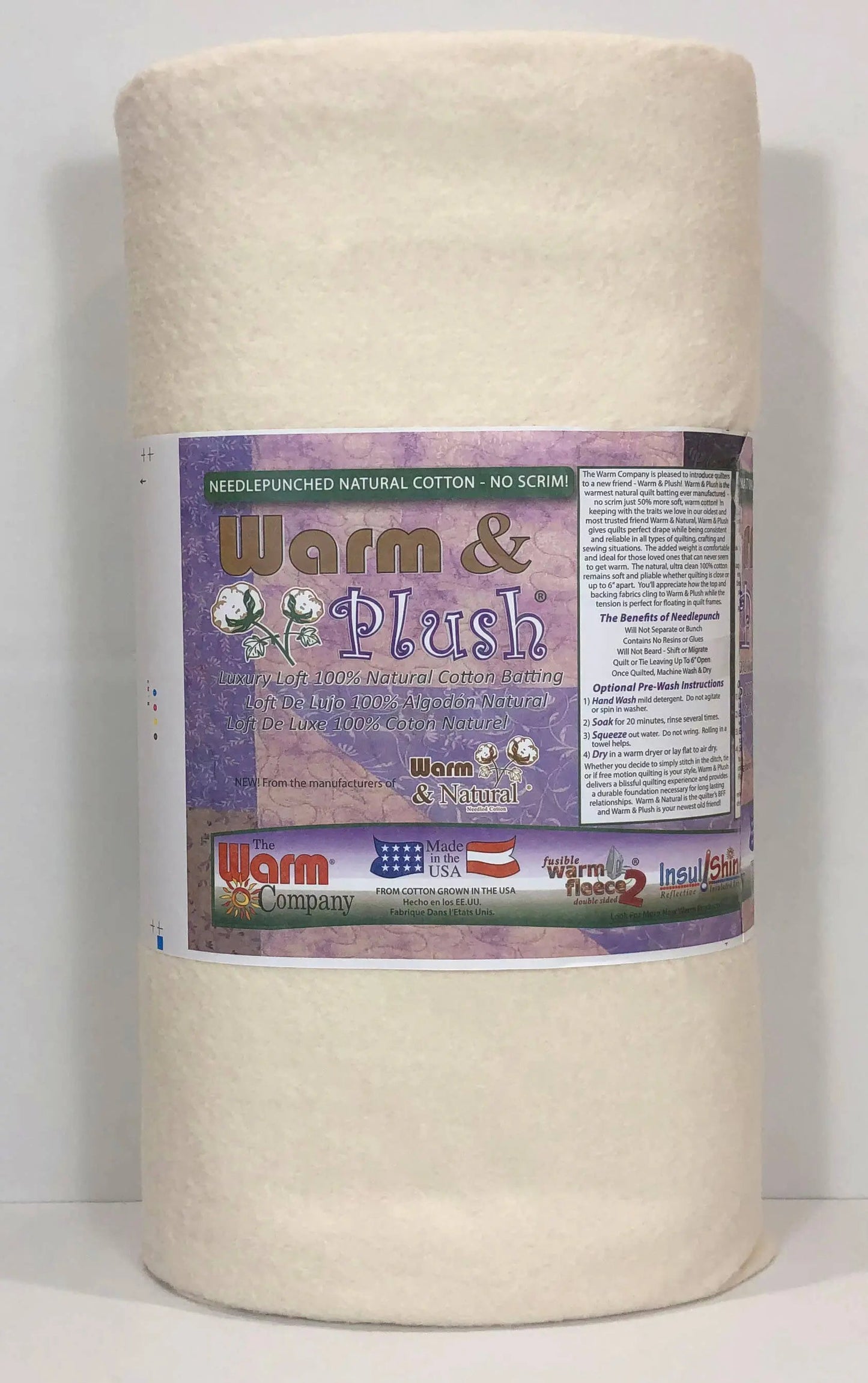 Warm & Plush 45" x 10 YD Cotton Batting - Soft and Luxurious