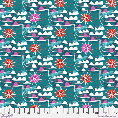 Waves Teal Colori Cotton Fabric - 44"/45" Per Yard