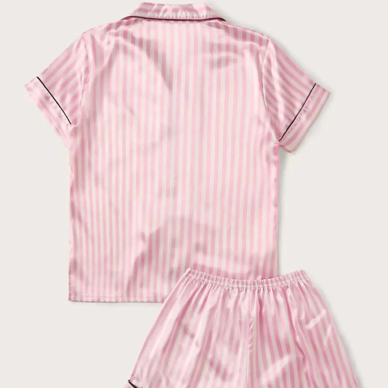 Ensemble de Pyjama en Satin de Soie Rayé Élégant pour Femmes