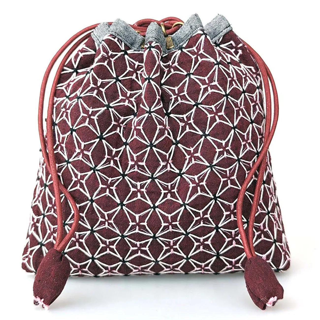 Weaving Sashiko Koki Drawstring Bag Half Kit - Burgundy