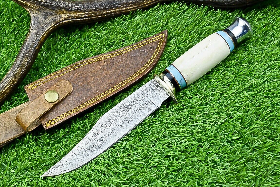 Rugged Handcrafted Boulder Colorado Knife – 11” Damascus Blade with Resin Handle & Leather Sheath - Korvel