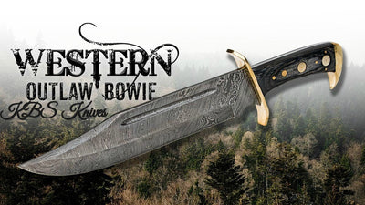 Custom Damascus Steel Western Outlaw Bowie Knife - 15" with Exotic Wood Handle & Leather Sheath | KBS Knives - Korvel