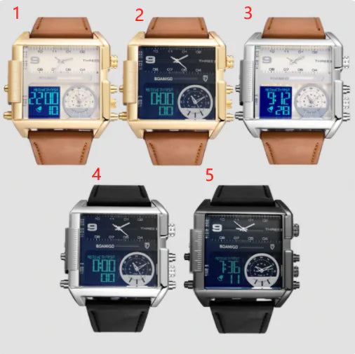 Montre de luxe sportive carrée en cuir