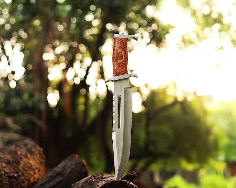 Legendary Rambo Bowie Knife - 12" D2 Steel Blade with Exotic Red Wood Handle - Korvel