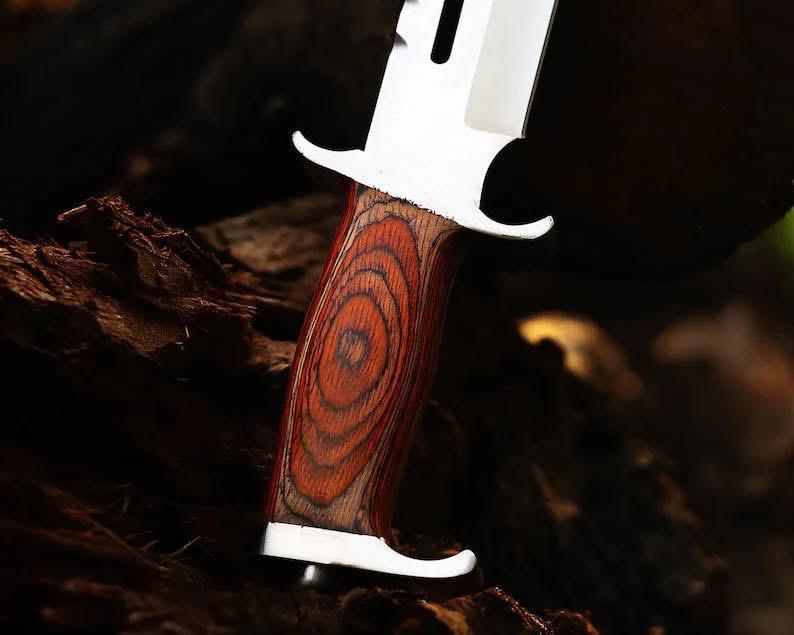 Legendary Rambo Bowie Knife - 12" D2 Steel Blade with Exotic Red Wood Handle - Korvel
