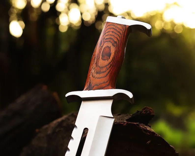 Legendary Rambo Bowie Knife - 12" D2 Steel Blade with Exotic Red Wood Handle - Korvel