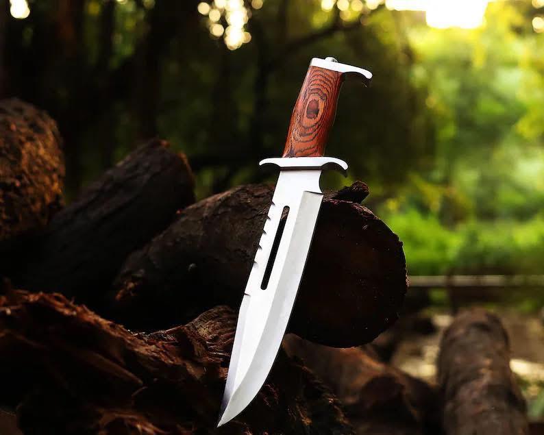 Legendary Rambo Bowie Knife - 12" D2 Steel Blade with Exotic Red Wood Handle - Korvel