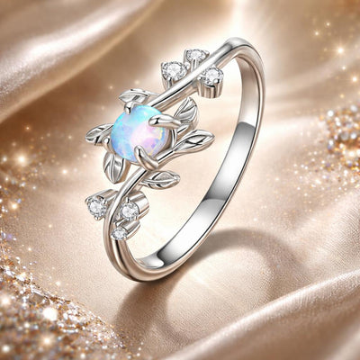 Bague de fiançailles en argent sterling 925 avec opale et CZ pour femmes