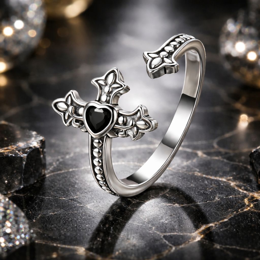 Bague en argent sterling 925 avec pavé en CZ et finition argent oxydé
