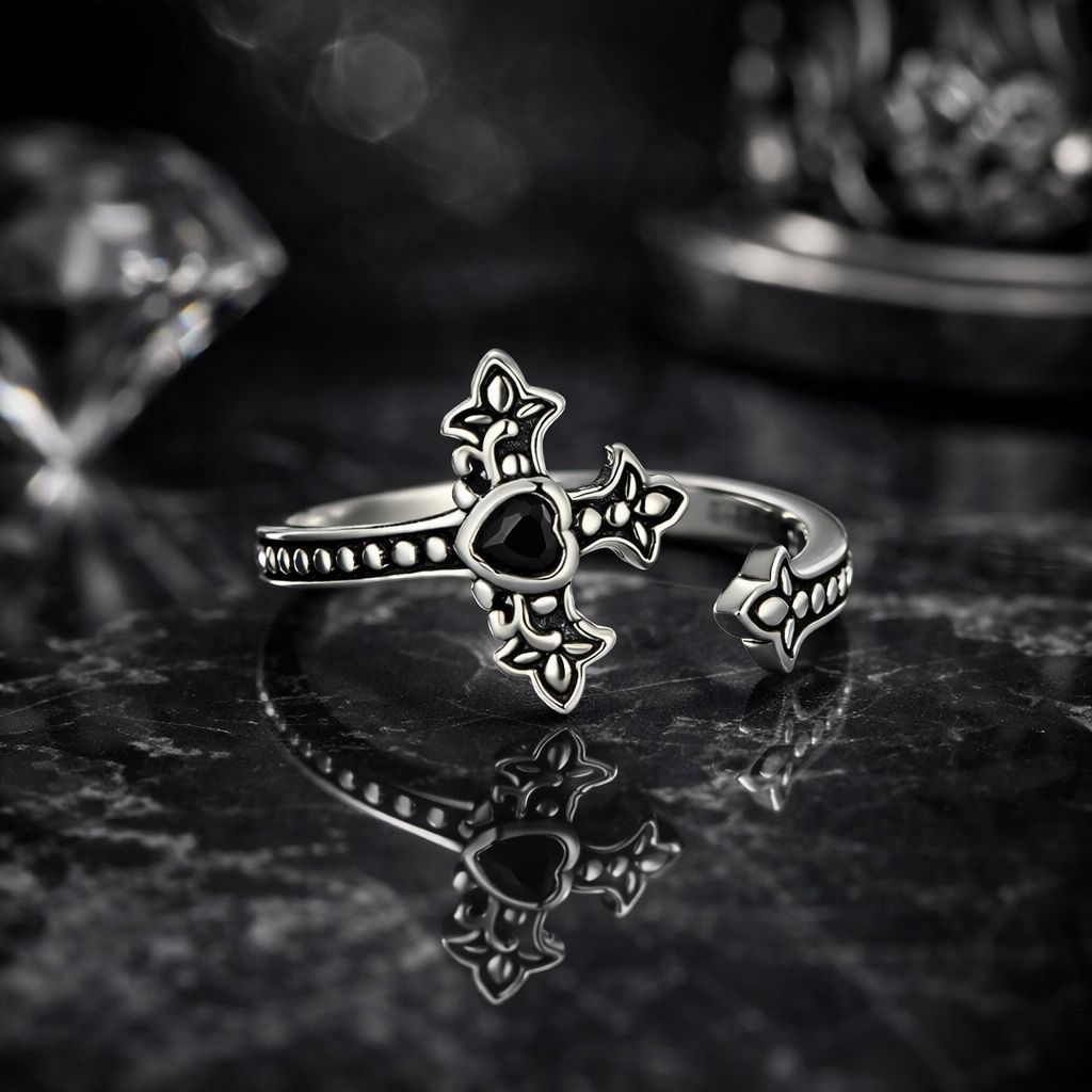 Bague en argent sterling 925 avec pavé en CZ et finition argent oxydé