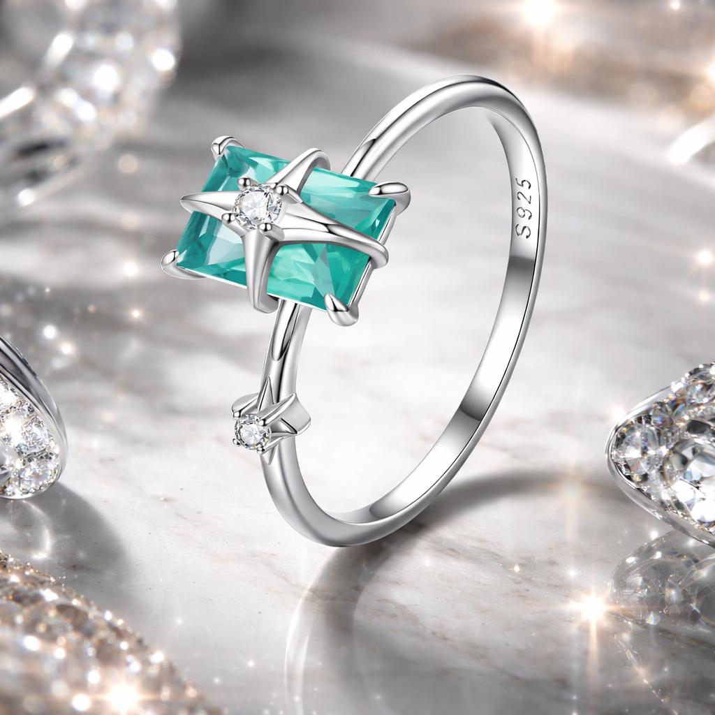 Bague de fiançailles élégante en argent sterling 925 avec CZ et verre pour femmes