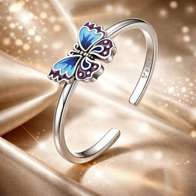 Elegant 925 Sterling Silver Enamel Butterfly Ring