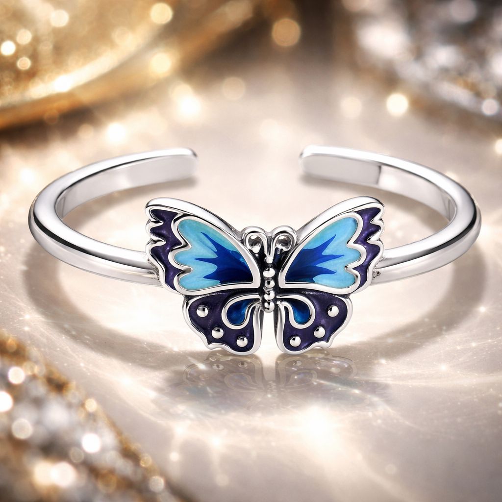 Elegant 925 Sterling Silver Enamel Butterfly Ring