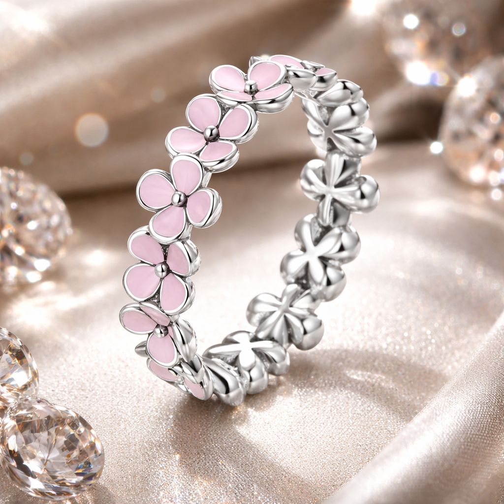 Elegant 925 Silver Enamel Ring for Women - Size 5