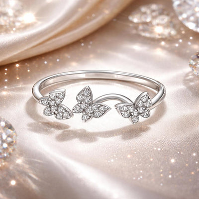 925 Sterling Silver Oxidized Butterfly Ring with Pavé CZ
