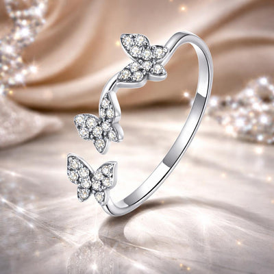 925 Sterling Silver Oxidized Butterfly Ring with Pavé CZ