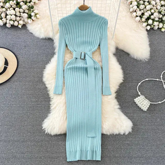 Turtleneck Wrap Knitted Dress