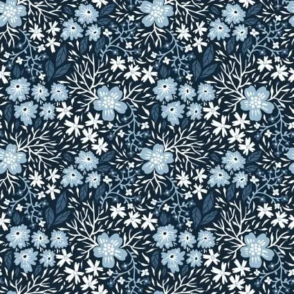 Whimsy Blue Flower Garden Cotton Fabric - 44"/45" Per Yard