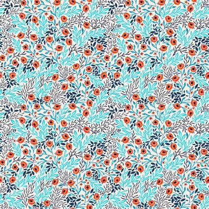 Whimsy Cream Floral Leaves Cotton Fabric - 44"/45" Per Yard
