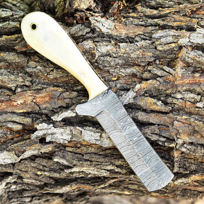 Gareth Bull Inspired 8" Damascus Knife with Camel Bone Handle & Leather Sheath - Korvel