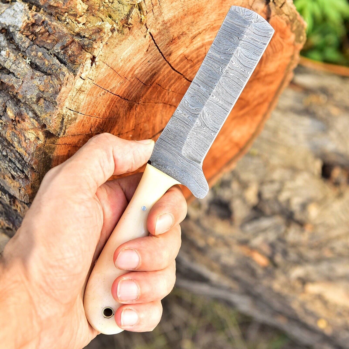 Gareth Bull Inspired 8" Damascus Knife with Camel Bone Handle & Leather Sheath - Korvel