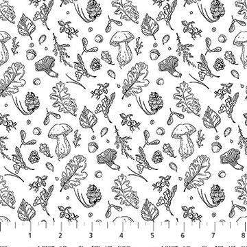 Tissu en coton Nature's Sketchbook - Blanc/Noir, 44"/45" par yard