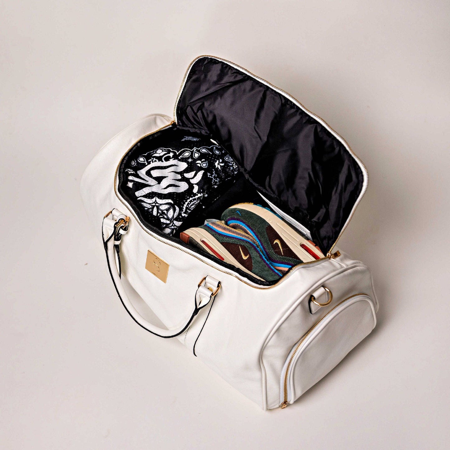 White Leather Weekender Duffle Bag - Korvel