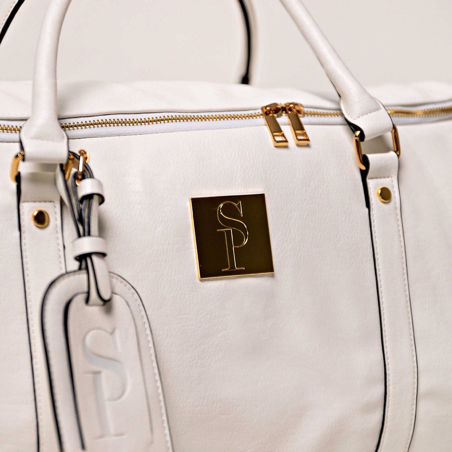 White Leather Weekender Duffle Bag - Korvel