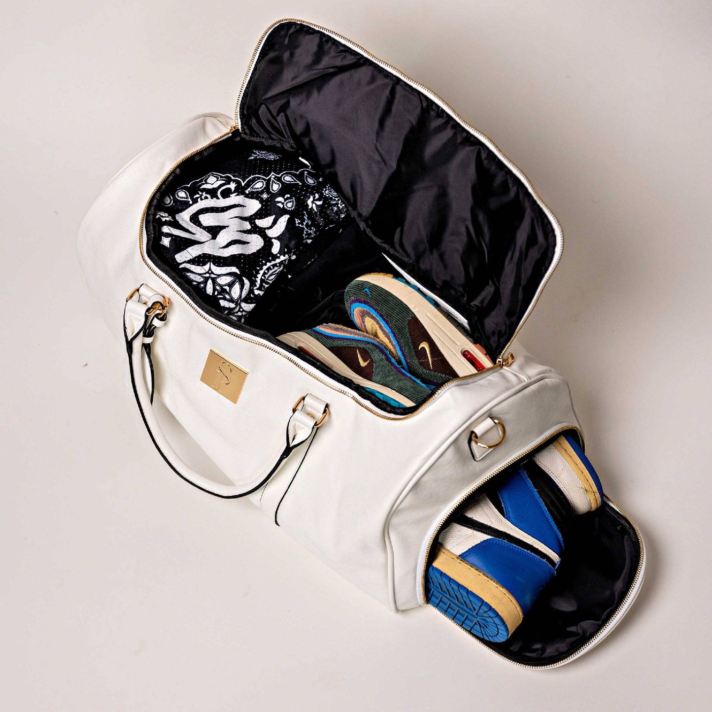 White Leather Weekender Duffle Bag - Korvel
