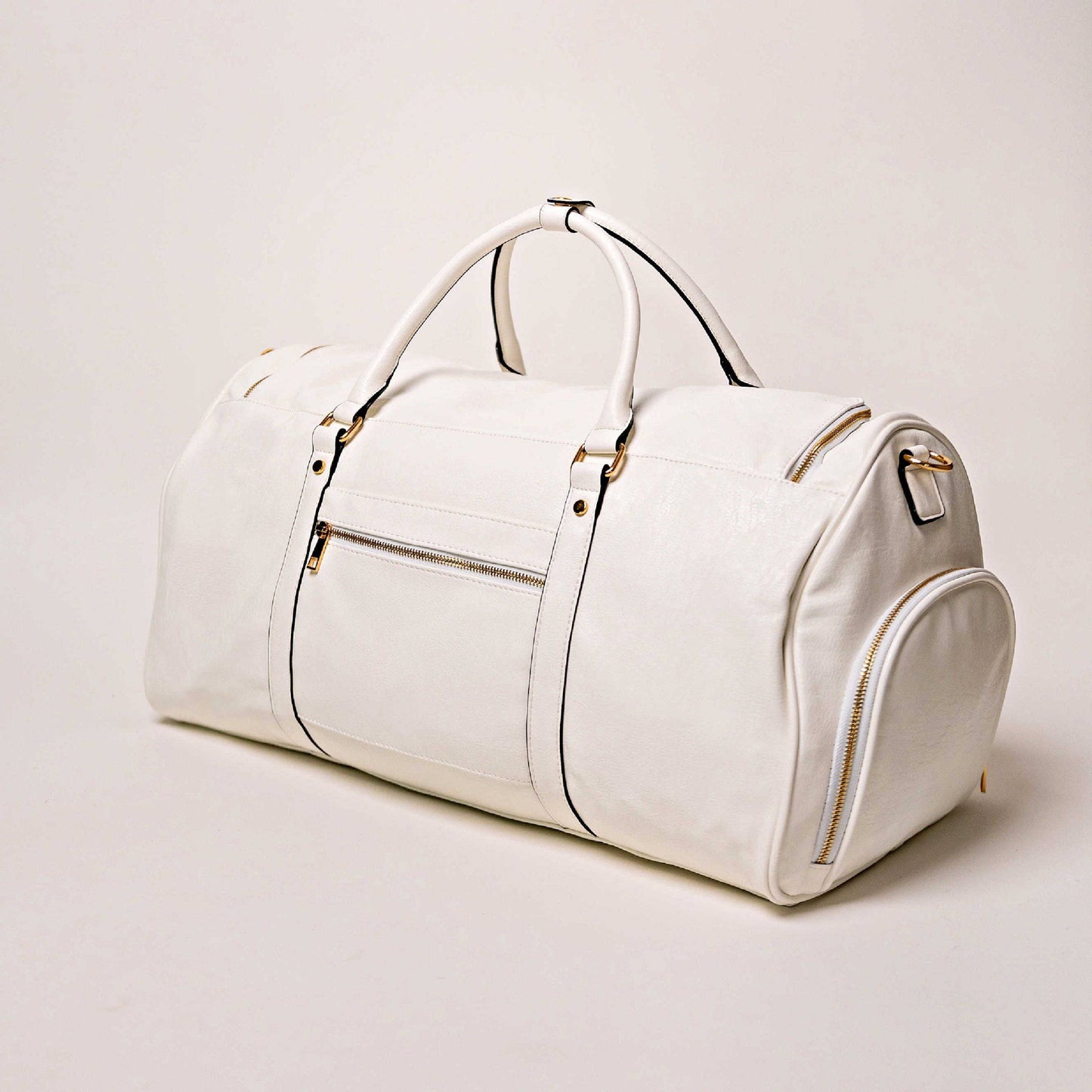 White Leather Weekender Duffle Bag - Korvel