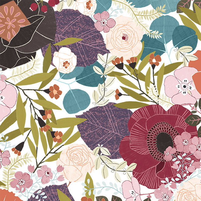 White Flawless Flower Cotton Fabric 44"/45" Per Yard
