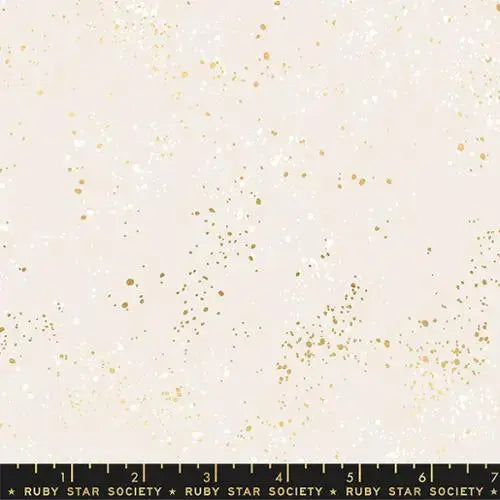 Tissu en coton large avec éclats métalliques or blanc