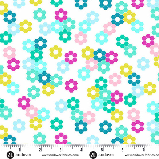 Tissu en coton White Hexie Garden Color Pop Playground
