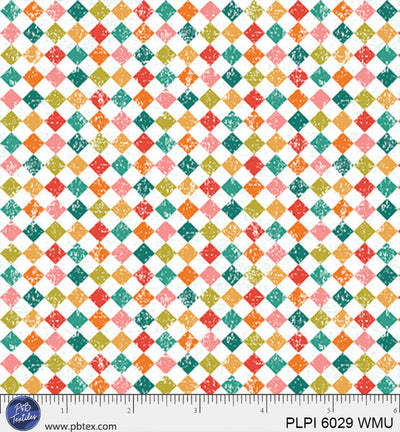 White Multi Square Geometric Cotton Fabric - Peace, Love, Pickleball