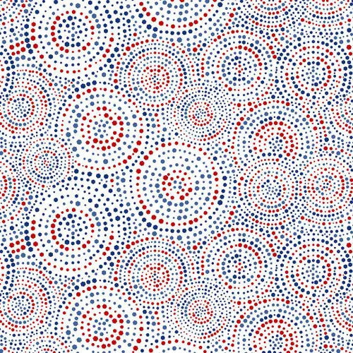 Tela de Algodón Ancha con Puntos Hexagonales Patrióticos Blancos