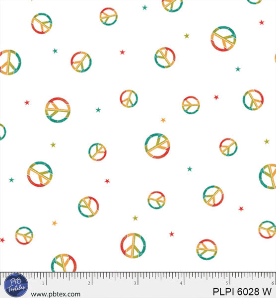 White Rainbow Peace Symbol Cotton Fabric - 44"/45" Per Yard