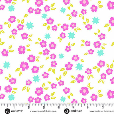 White Starry Blooms Cotton Fabric - 44"/45" Per Yard