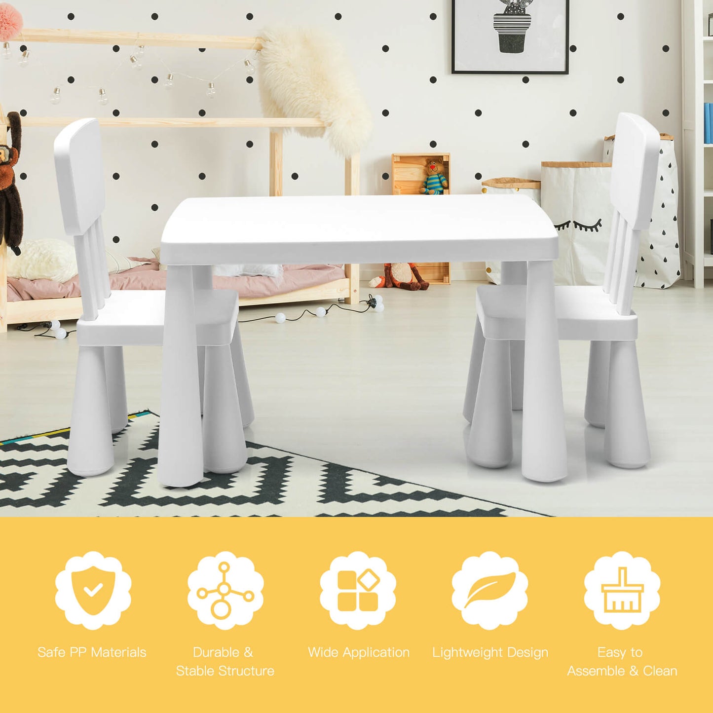 Juego de Comedor y Estudio Multi Actividad para Niños de 3 Piezas - Blanco