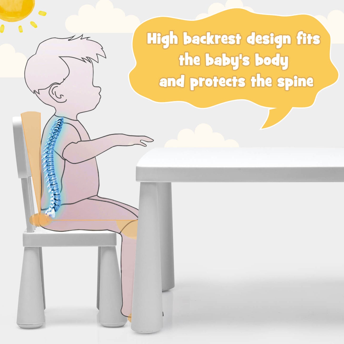 Juego de Comedor y Estudio Multi Actividad para Niños de 3 Piezas - Blanco