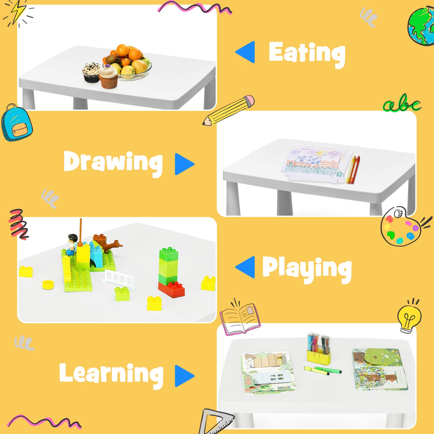 Juego de Comedor y Estudio Multi Actividad para Niños de 3 Piezas - Blanco