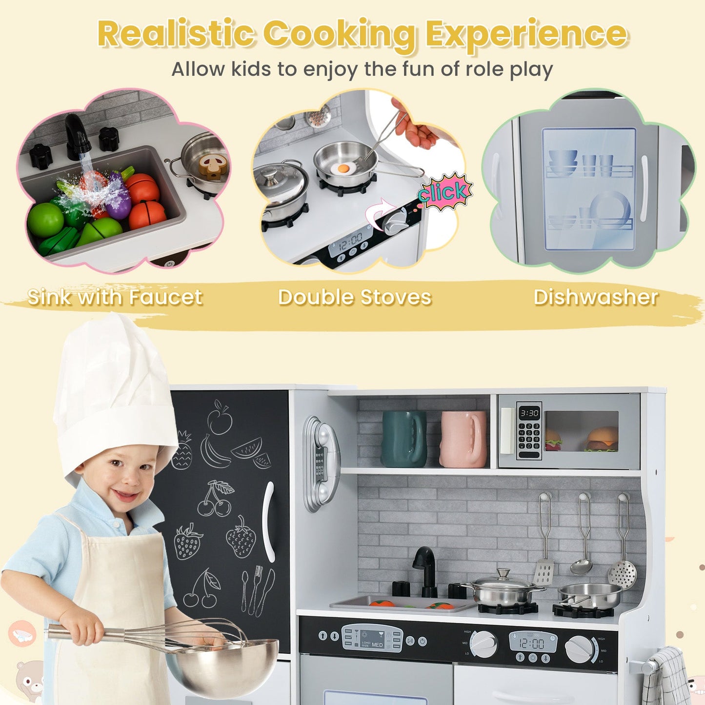 Cuisine de jeu fictif Gbruno pour tout-petits - Blanc