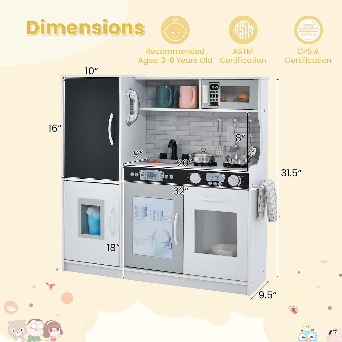Cuisine de jeu fictif Gbruno pour tout-petits - Blanc