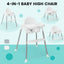 4-in-1 Convertible Baby High Chair with Removable Double Tray - White
